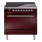 Ilve UPI366QNMPBUC Nostalgie Ii 36 Inch Electric Freestanding Range In Burgundy With Chrome Trim