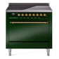 Ilve UPI366QNMPEGG Nostalgie Ii 36 Inch Electric Freestanding Range In Emerald Green With Brass Trim