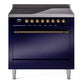 Ilve UPI366QNMPMBB Nostalgie Ii 36 Inch Electric Freestanding Range In Blue With Bronze Trim