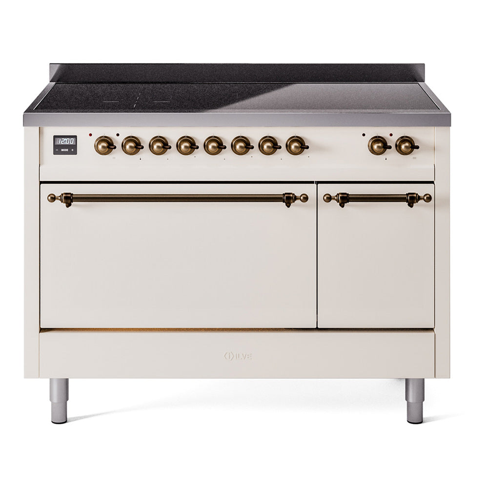 Ilve UPI486QNMPAWB Nostalgie Ii 48 Inch Electric Freestanding Range In Antique White With Bronze Trim