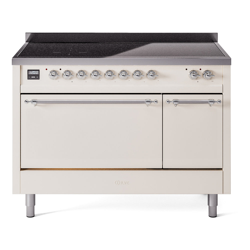 Ilve UPI486QNMPAWC Nostalgie Ii 48 Inch Electric Freestanding Range In Antique White With Chrome Trim