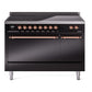 Ilve UPI486QNMPBKP Nostalgie Ii 48 Inch Electric Freestanding Range In Glossy Black With Copper Trim