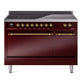 Ilve UPI486QNMPBUG Nostalgie Ii 48 Inch Electric Freestanding Range In Burgundy With Brass Trim