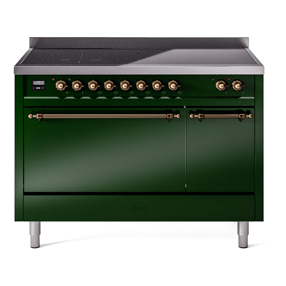 Ilve UPI486QNMPEGB Nostalgie Ii 48 Inch Electric Freestanding Range In Emerald Green With Bronze Trim