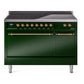 Ilve UPI486QNMPEGG Nostalgie Ii 48 Inch Electric Freestanding Range In Emerald Green With Brass Trim