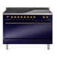 Ilve UPI486QNMPMBB Nostalgie Ii 48 Inch Electric Freestanding Range In Blue With Bronze Trim