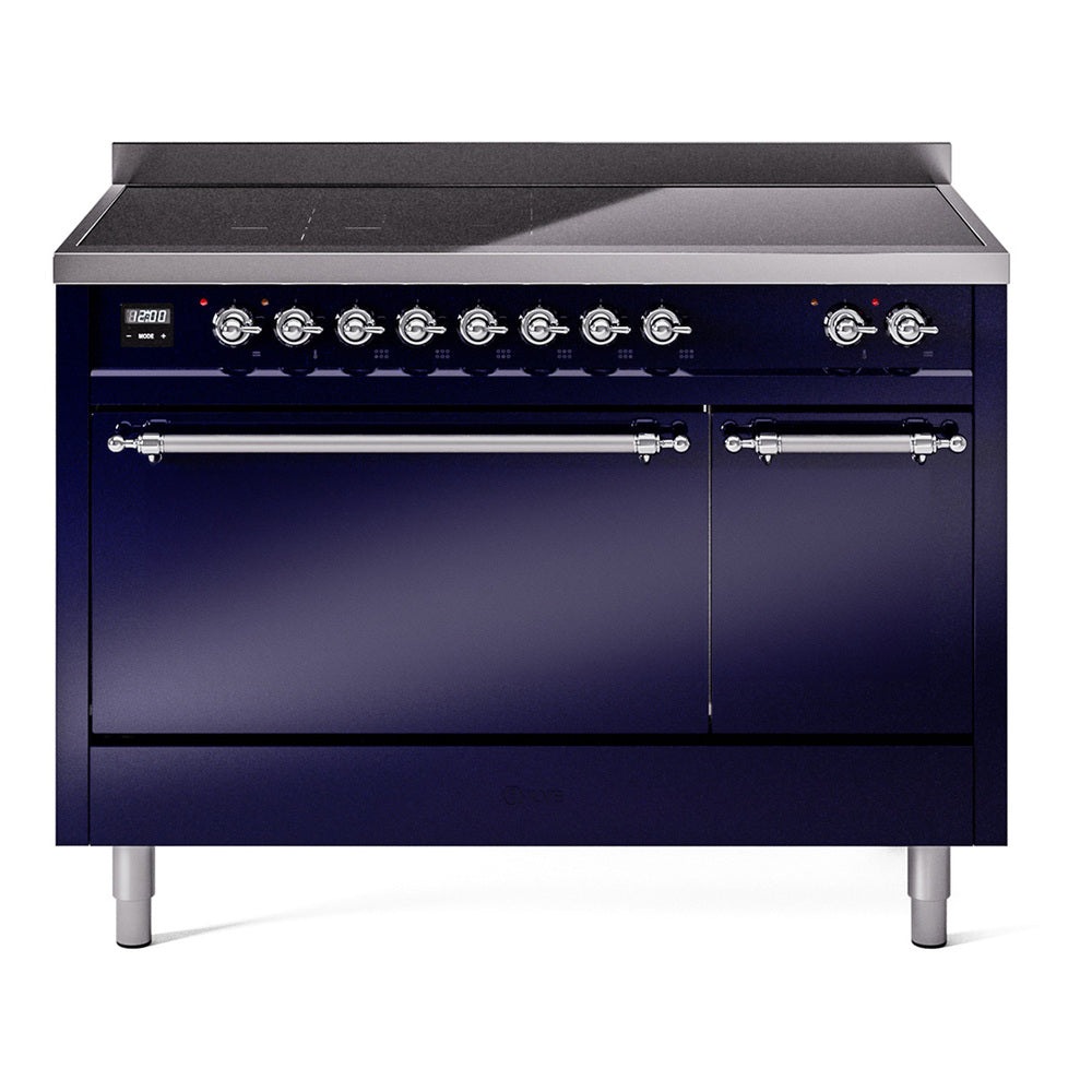 Ilve UPI486QNMPMBC Nostalgie Ii 48 Inch Electric Freestanding Range In Blue With Chrome Trim