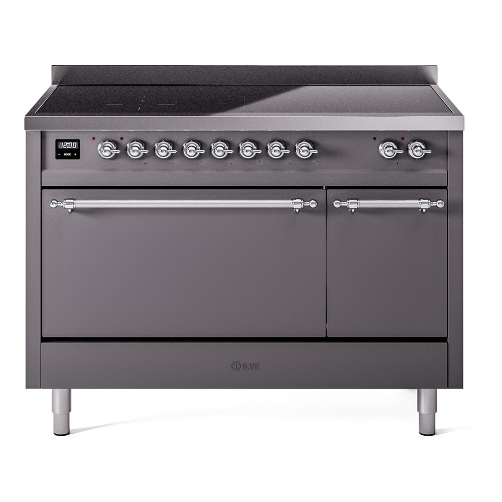 Ilve UPI486QNMPMGC Nostalgie Ii 48 Inch Electric Freestanding Range In Matte Graphite With Chrome Trim