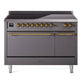 Ilve UPI486QNMPMGG Nostalgie Ii 48 Inch Electric Freestanding Range In Matte Graphite With Brass Trim