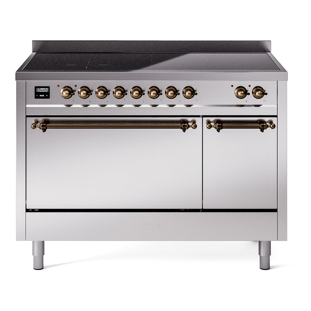 Ilve UPI486QNMPSSB Nostalgie Ii 48 Inch Electric Freestanding Range In Stainless Steel With Bronze Trim