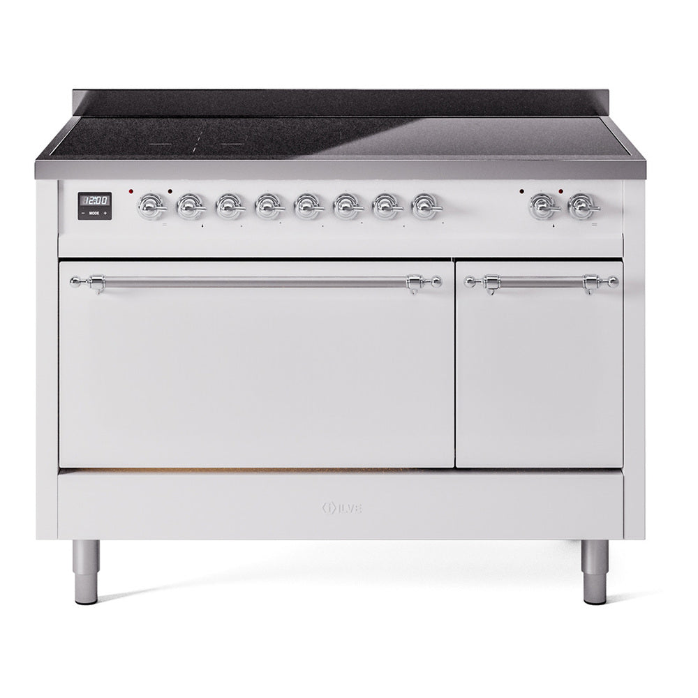 Ilve UPI486QNMPWHC Nostalgie Ii 48 Inch Electric Freestanding Range In White With Chrome Trim