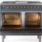 Ilve UPD40FNMPBGG Nostalgie Ii 40 Inch Dual Fuel Natural Gas Freestanding Range In Blue Grey With Brass Trim