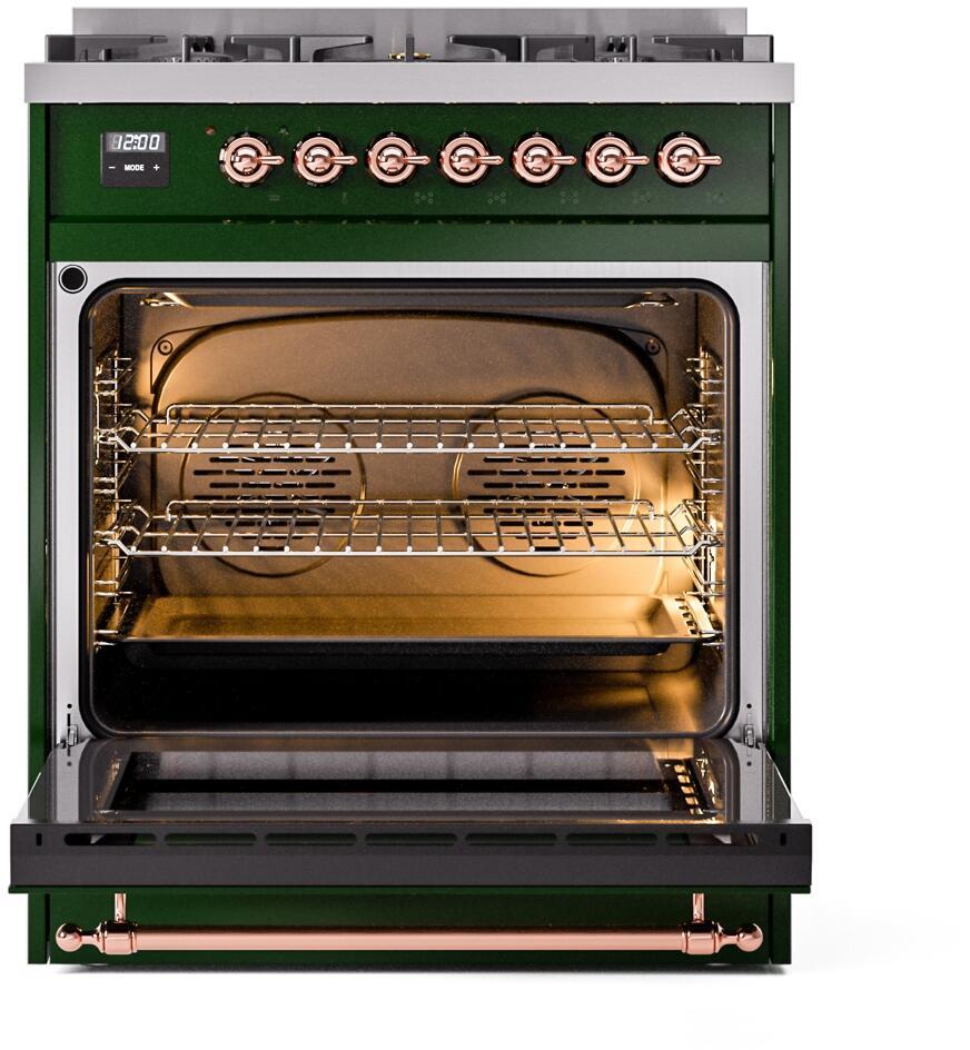 Ilve UP30NMPEGPLP Nostalgie Ii 30 Inch Dual Fuel Liquid Propane Freestanding Range In Emerald Green With Copper Trim