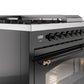 Ilve UP48FSNMPBKB Nostalgie Ii 48 Inch Dual Fuel Natural Gas Freestanding Range In Glossy Black With Bronze Trim