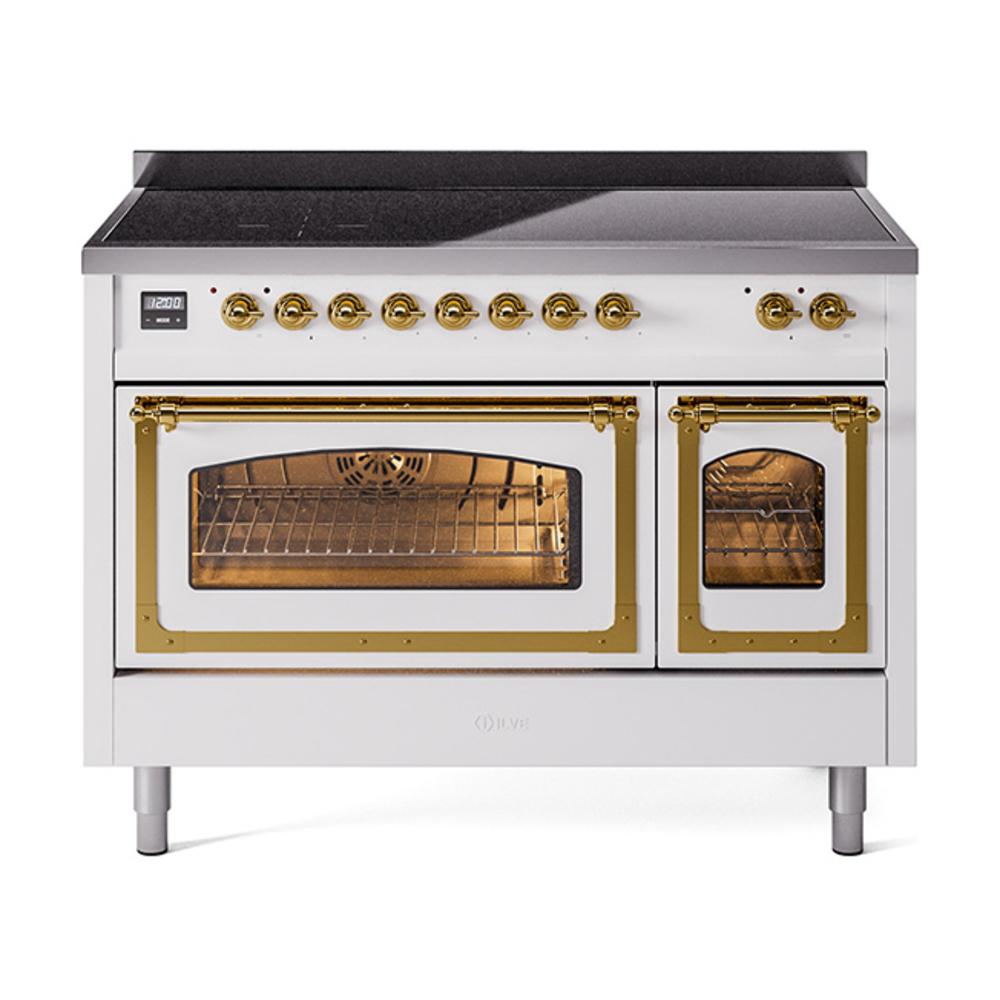 Ilve UNI486NMPWHG Ilve Uni486Nmpwhg Nostalgie Ii Noblesse 48" Induction Range (Triple Glass Door, White, Brass)