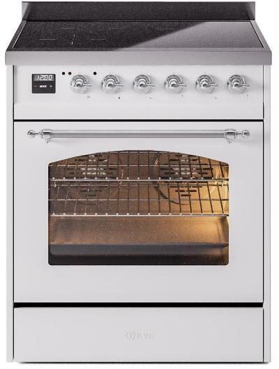 Ilve UPI304NMPWHC Nostalgie Ii 30 Inch Electric Freestanding Range In White With Chrome Trim