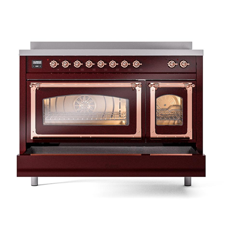 Ilve UNI486NMPBUP Ilve Uni486Nmpbup Nostalgie Ii Noblesse 48" Induction Range (Triple Glass Door, Burgundy, Copper)