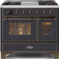 Ilve UMD10FDNS3MGBLP Majestic Ii 40 Inch Dual Fuel Liquid Propane Freestanding Range In Matte Graphite With Bronze Trim