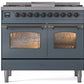 Ilve UPD40FNMPBGB Nostalgie Ii 40 Inch Dual Fuel Natural Gas Freestanding Range In Blue Grey With Bronze Trim