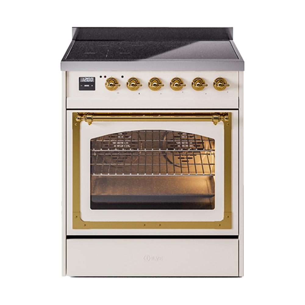 Ilve UNI304NMPAWG Ilve Uni304Nmpawg Nostalgie Ii Noblesse 30" Induction Range (Triple Glass Door, Antique White, Brass)