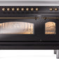 Ilve UPI486NMPBKB Nostalgie Ii 48 Inch Electric Freestanding Range In Glossy Black With Bronze Trim