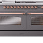 Ilve UP60FSNMPMGP Nostalgie Ii 60 Inch Dual Fuel Natural Gas Freestanding Range In Matte Graphite With Copper Trim