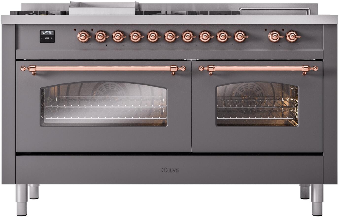 Ilve UP60FSNMPMGP Nostalgie Ii 60 Inch Dual Fuel Natural Gas Freestanding Range In Matte Graphite With Copper Trim