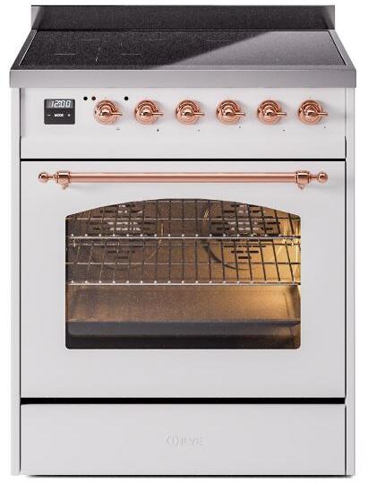 Ilve UPI304NMPWHP Nostalgie Ii 30 Inch Electric Freestanding Range In White With Copper Trim