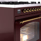 Ilve UP30NMPBUG Nostalgie Ii 30 Inch Dual Fuel Natural Gas Freestanding Range In Burgundy With Brass Trim