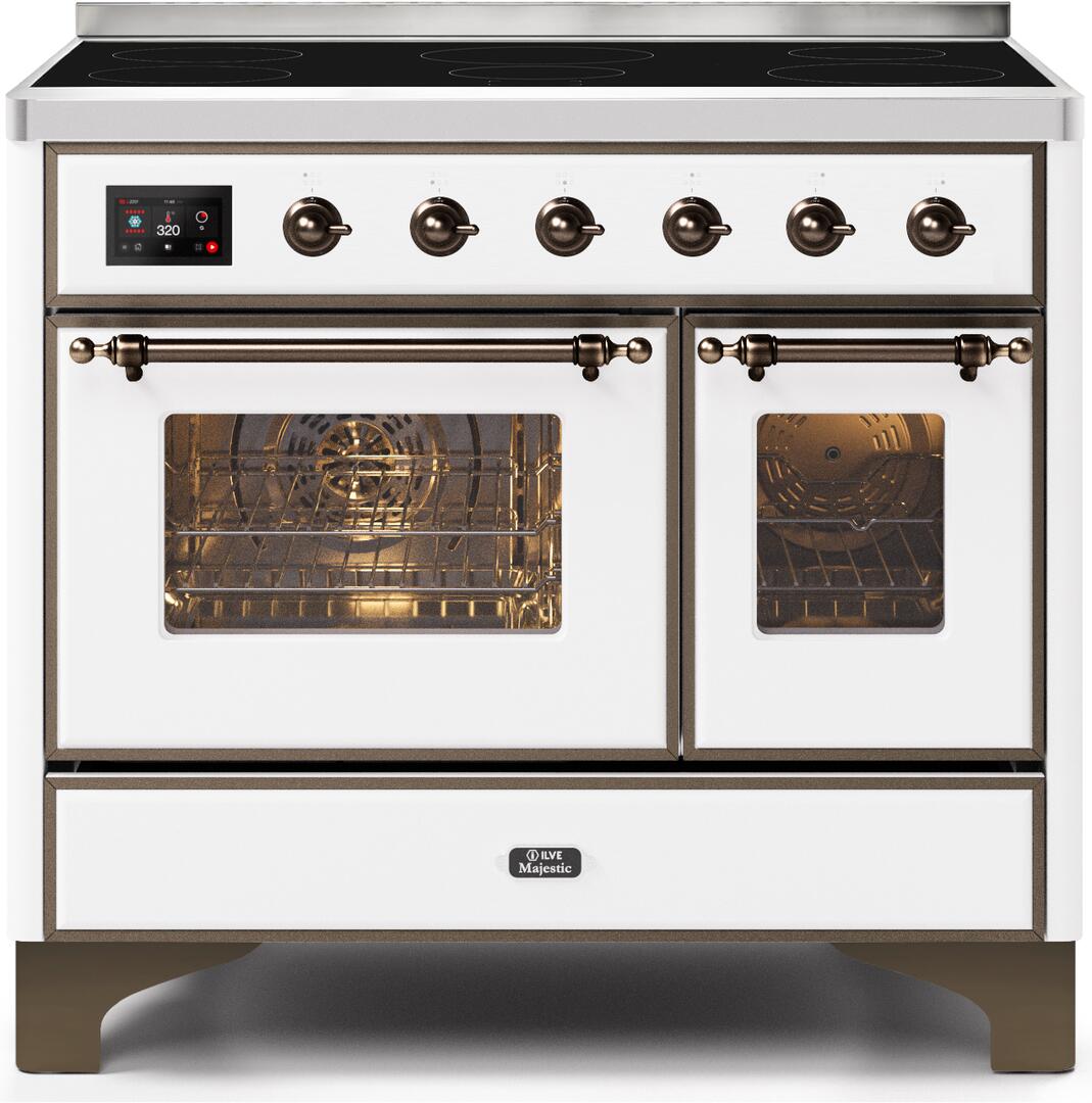 Ilve UMDI10NS3WHB Majestic Ii 40 Inch Electric Freestanding Range In White With Bronze Trim