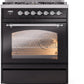 Ilve UP30NMPBKCLP Nostalgie Ii 30 Inch Dual Fuel Liquid Propane Freestanding Range In Glossy Black With Chrome Trim