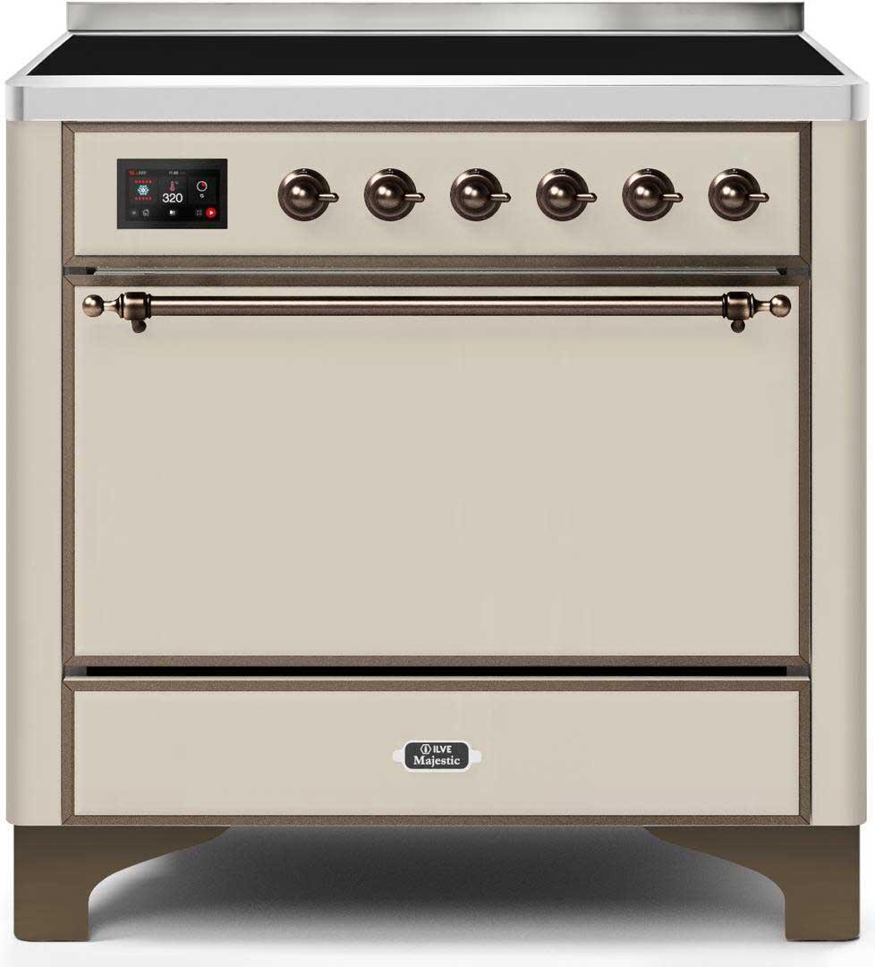 Ilve UMI09QNS3AWB Majestic Ii 36 Inch Electric Freestanding Range In Antique White With Bronze Trim