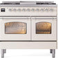 Ilve UPD40FNMPAWC Nostalgie Ii 40 Inch Dual Fuel Natural Gas Freestanding Range In Antique White With Chrome Trim