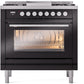 Ilve UP36FWMPBKLP Professional Plus Ii 36 Inch Dual Fuel Liquid Propane Freestanding Range In Glossy Black With Trim