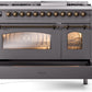 Ilve UP48FNMPMGB Nostalgie Ii 48 Inch Dual Fuel Natural Gas Freestanding Range In Matte Graphite With Bronze Trim