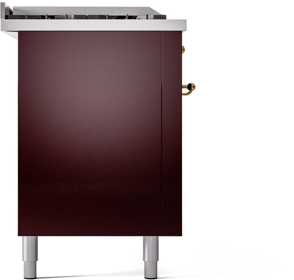 Ilve UP60FSNMPBUG Nostalgie Ii 60 Inch Dual Fuel Natural Gas Freestanding Range In Burgundy With Brass Trim