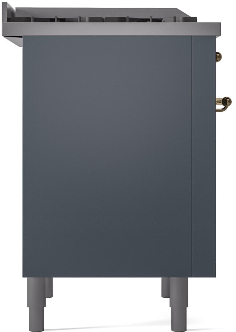 Ilve UP36FNMPBGGLP Nostalgie Ii 36 Inch Dual Fuel Liquid Propane Freestanding Range In Blue Grey With Brass Trim