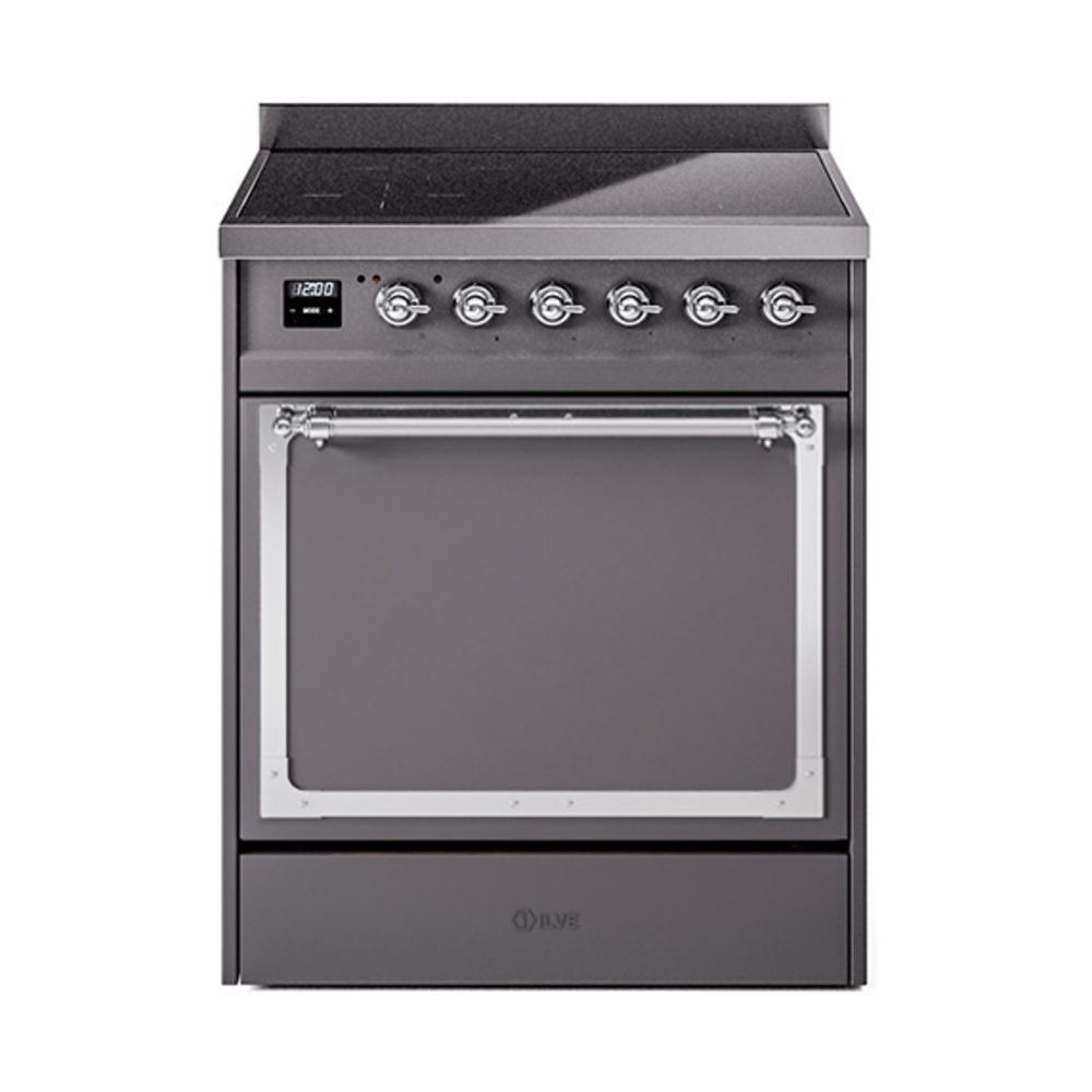 Ilve UNI304QNMPMGC Ilve Uni304Qnmpmgc Nostalgie Ii Noblesse 30" Induction Range (Solid Door, Graphite Matte, Chrome)