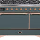 Ilve UM12FDQNS3BGPLP Majestic Ii 48 Inch Dual Fuel Liquid Propane Freestanding Range In Blue Grey With Copper Trim