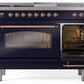 Ilve UP48FSNMPMBPLP Nostalgie Ii 48 Inch Dual Fuel Liquid Propane Freestanding Range In Blue With Copper Trim