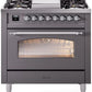 Ilve UP36FNMPMGC Nostalgie Ii 36 Inch Dual Fuel Natural Gas Freestanding Range In Matte Graphite With Chrome Trim