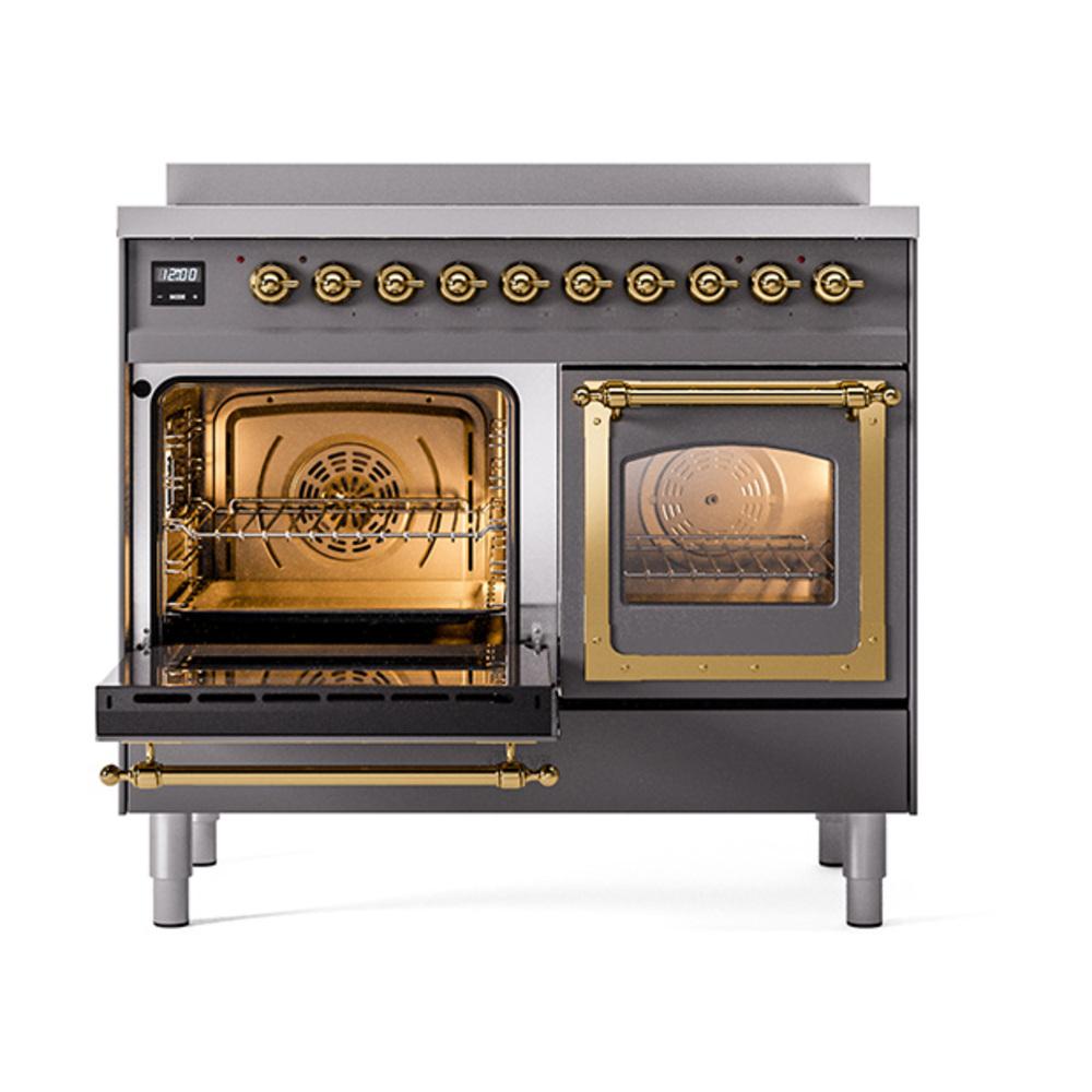 Ilve UNDI406NMPMGG Ilve Undi406Nmpmgg Nostalgie Ii Noblesse 40" Induction Range (Triple Glass Door, Graphite Matte, Brass)