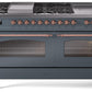 Ilve UP60FSNMPBGPLP Nostalgie Ii 60 Inch Dual Fuel Liquid Propane Freestanding Range In Blue Grey With Copper Trim