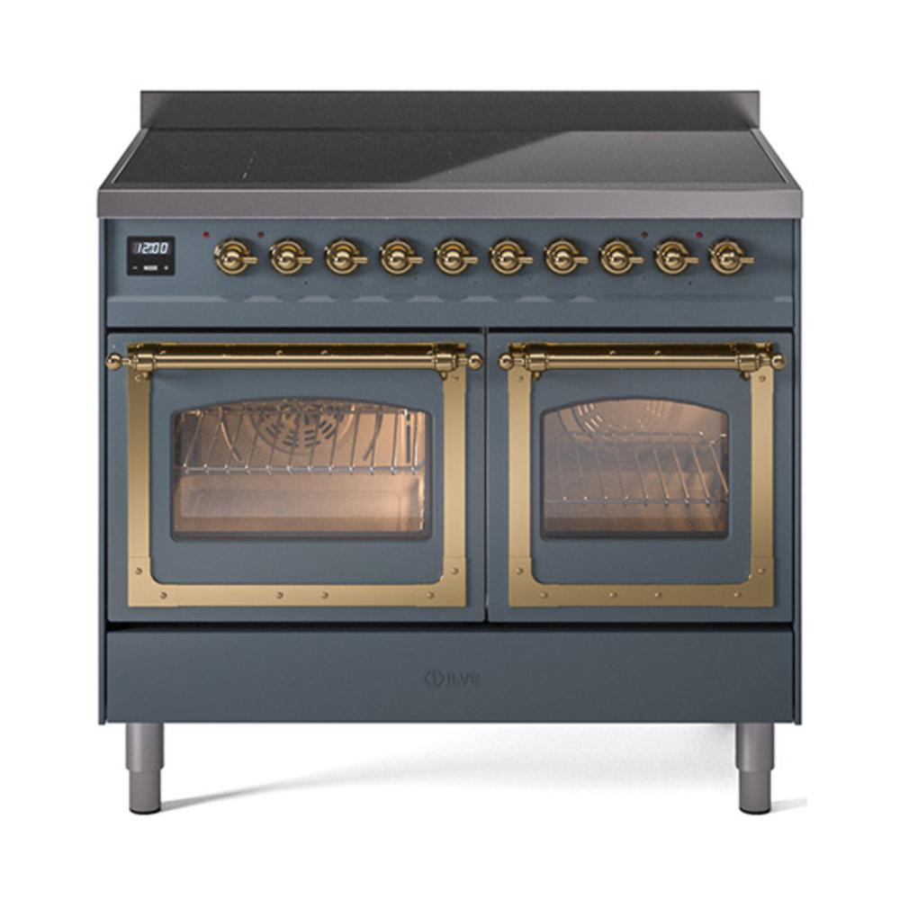 Ilve UNDI406NMPBGG Ilve Undi406Nmpbgg Nostalgie Ii Noblesse 40" Induction Range (Triple Glass Door, Blue Grey, Brass)