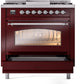 Ilve UP36FNMPBUCLP Nostalgie Ii 36 Inch Dual Fuel Liquid Propane Freestanding Range In Burgundy With Chrome Trim