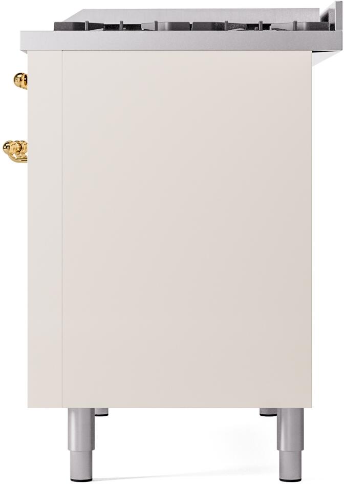 Ilve UP48FNMPAWG Nostalgie Ii 48 Inch Dual Fuel Natural Gas Freestanding Range In Antique White With Brass Trim