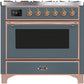 Ilve UM09FDNS3BGP Majestic Ii 36 Inch Dual Fuel Natural Gas Freestanding Range In Blue Grey With Copper Trim