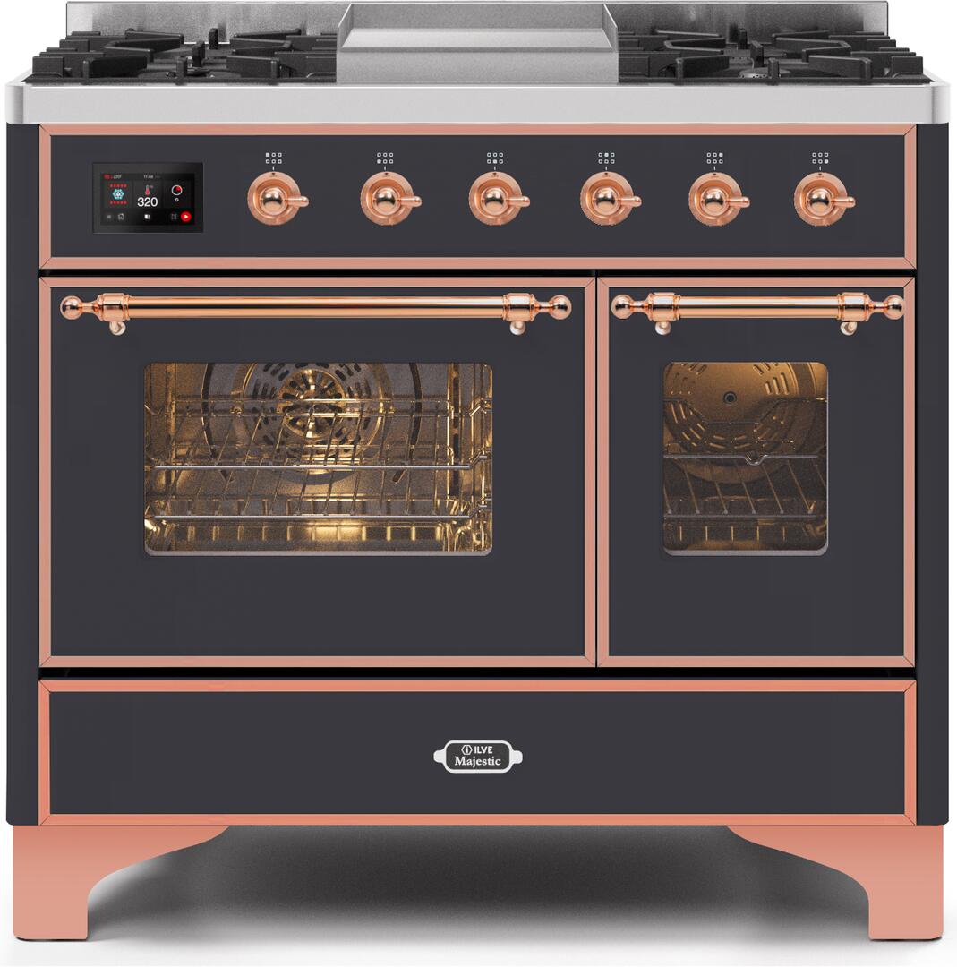 Ilve UMD10FDNS3MGP Majestic Ii 40 Inch Dual Fuel Natural Gas Freestanding Range In Matte Graphite With Copper Trim