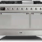 Ilve UM12FDQNS3SSC Majestic Ii 48 Inch Dual Fuel Natural Gas Freestanding Range In Stainless Steel With Chrome Trim