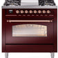 Ilve UP36FNMPBUP Nostalgie Ii 36 Inch Dual Fuel Natural Gas Freestanding Range In Burgundy With Copper Trim